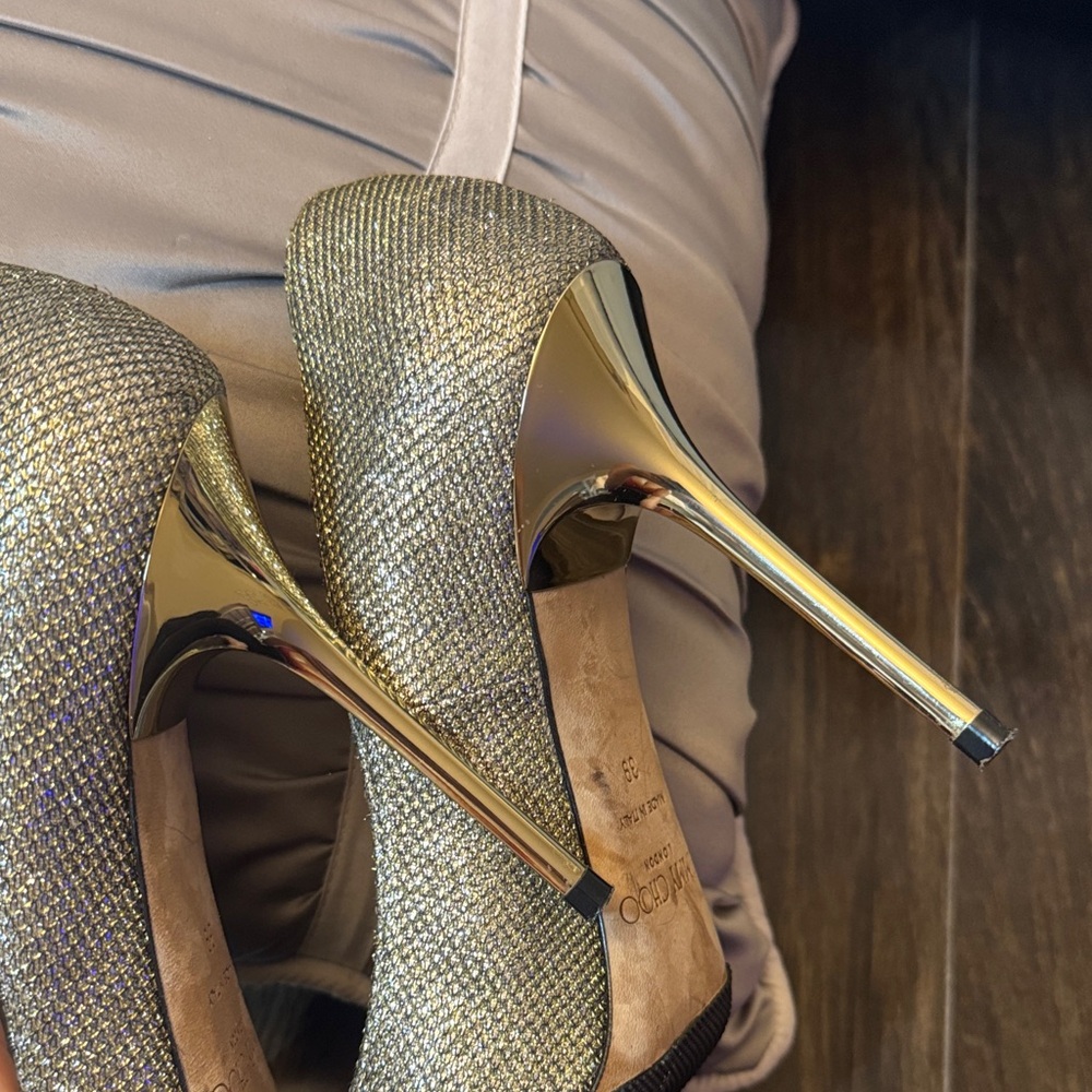 Jimmy Choo Metallic Gold Heels - Picture 4 of 8